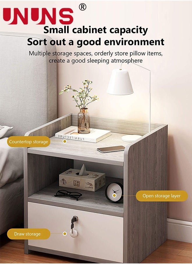 UNUNS Beside Table Nightstand,Sturdy Wood Nightstand With Storage Drawer And Shelf,Modern End Table Bedside Table For Bedroom,Dorm,Small Spaces,Gray  - Image 3