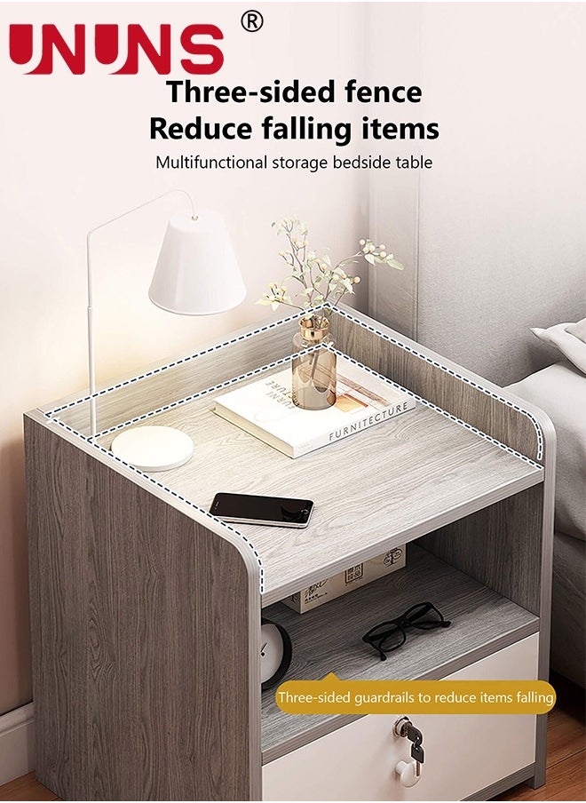 UNUNS - Beside Table Nightstand,Sturdy Wood Nightstand With Storage Drawer And Shelf,Modern End Table Bedside Table For Bedroom,Dorm,Small Spaces,Gray - Image 1