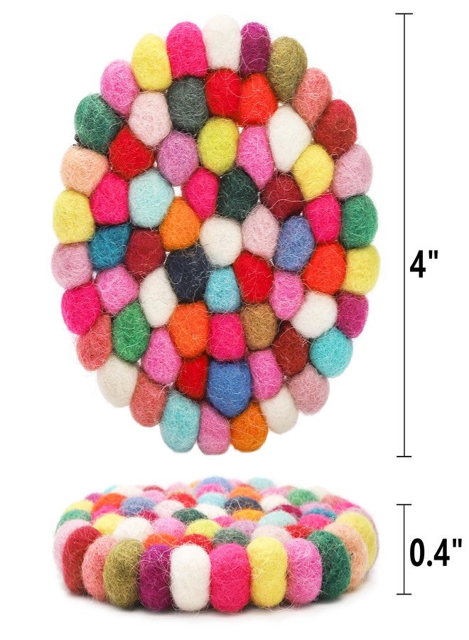 Dicunoy 6 Pack Felt Coasters for Drinks, 4" Round Colorful Coasters, Absorbent Cute Handmade Wool Felt Ball Mat Pads for Cups, Mugs, Coffee Table, Home, Office, Christmas - Image 2