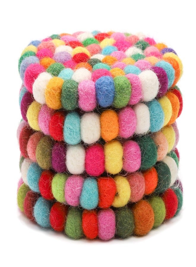 Dicunoy 6 Pack Felt Coasters for Drinks, 4" Round Colorful Coasters, Absorbent Cute Handmade Wool Felt Ball Mat Pads for Cups, Mugs, Coffee Table, Home, Office, Christmas - Image 4