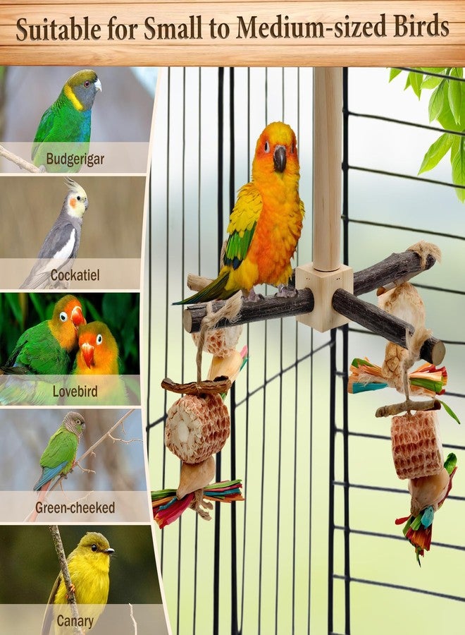 Mounting UP 2-Pack 360° Rotating Parrot Perch Toy with Chew Toy, Natural Wooden Perch Stand, Bird Cage Accessory with Exercise Wheel for Small & Medium Birds Like Parrot Finches Muscicapidae etc, US - Image 5