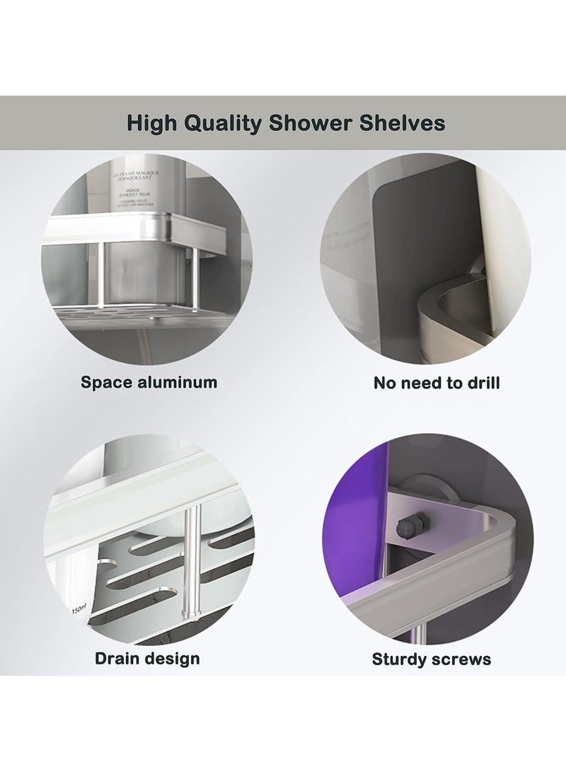 Beauenty Shower Caddy,No Drilling Adhesive Shower Shelf for Bathroom Storage, Rustproof Stainless Steel Shower Organizer Wall Mounted, 2 Pcs (silver) - Image 2
