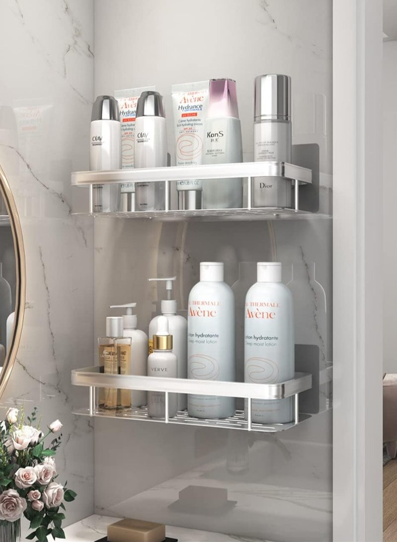 Beauenty Shower Caddy,No Drilling Adhesive Shower Shelf for Bathroom Storage, Rustproof Stainless Steel Shower Organizer Wall Mounted, 2 Pcs (silver) - Image 3