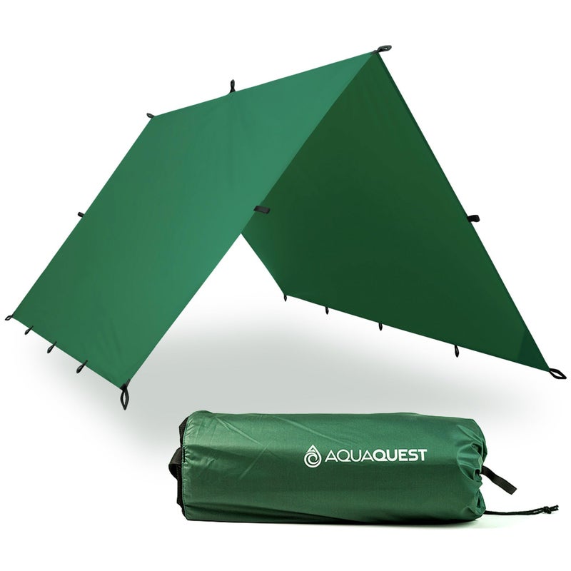 AquaQuest Guide Tarp â€“ Ultralight Waterproof (5,000 mm) Seamâ€‘Taped 40D Ripstop Rain Fly for Backpacking, Stealth Camping & Thruâ€‘Hiking â€“ 10Ã—7 Forester Green - Image 1