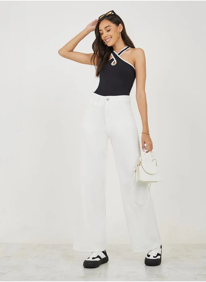 Styli High Rise Wide Leg Jeans with Pockets