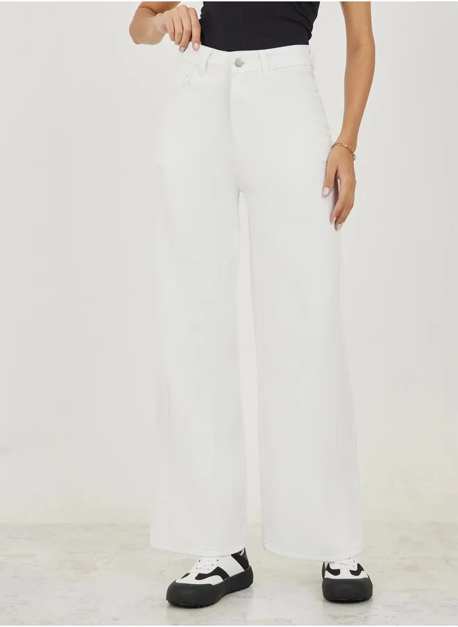 Styli High Rise Wide Leg Jeans with Pockets