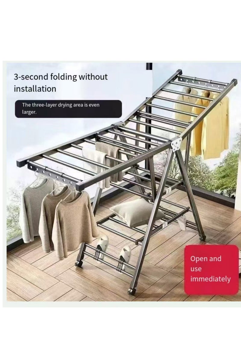رف جاف للملابس قابل للطي، من الفولاذ المقاوم للصدأ، مزود بعجلات، مروحة لغسيل الملابس الداخلية، رف ملابس محمول مضغوط للأحذية والسترات وحفاضات الأطفال، داخل المنزل وخارجه. - Image 2