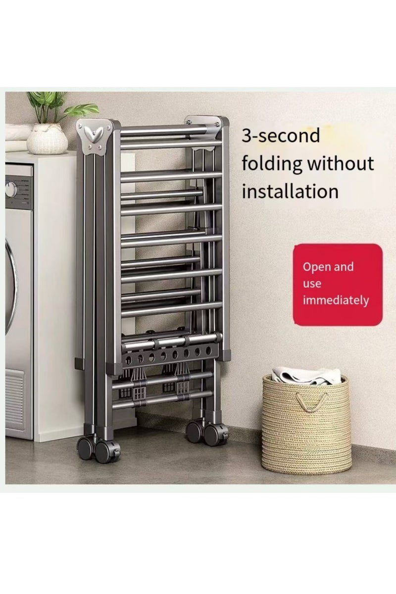 رف جاف للملابس قابل للطي، من الفولاذ المقاوم للصدأ، مزود بعجلات، مروحة لغسيل الملابس الداخلية، رف ملابس محمول مضغوط للأحذية والسترات وحفاضات الأطفال، داخل المنزل وخارجه. - Image 3