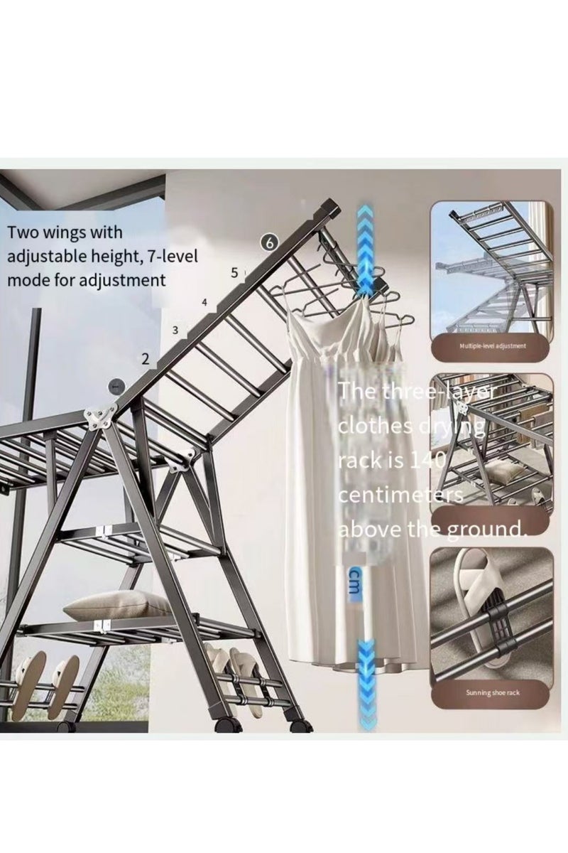 رف جاف للملابس قابل للطي، من الفولاذ المقاوم للصدأ، مزود بعجلات، مروحة لغسيل الملابس الداخلية، رف ملابس محمول مضغوط للأحذية والسترات وحفاضات الأطفال، داخل المنزل وخارجه. - Image 5