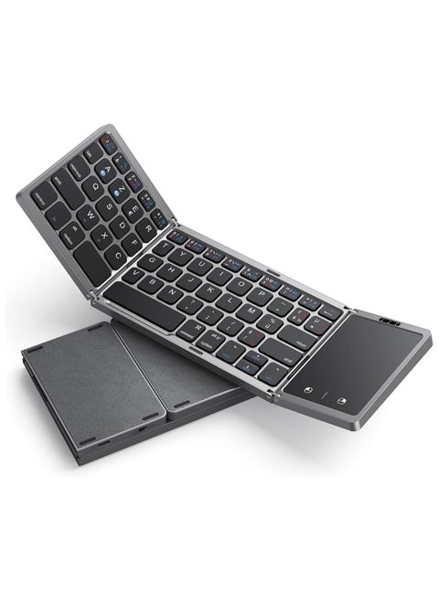 Wireless Foldable Keyboard with Touchpad – Rechargeable Bluetooth Dual-Mode for Laptop, Tablet, Smart TV – Compatible with Windows, iOS, MacOS, Android – Gray