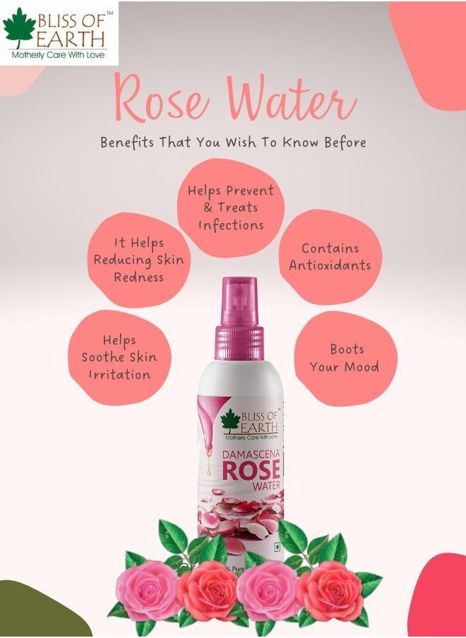 BLISS OF EARTH Bliss of Earth 100% Pure Damascena Rose Water Spray For Face Steam Distilled Food Grade Pure Gulab Jal, 100ML  - Image 4