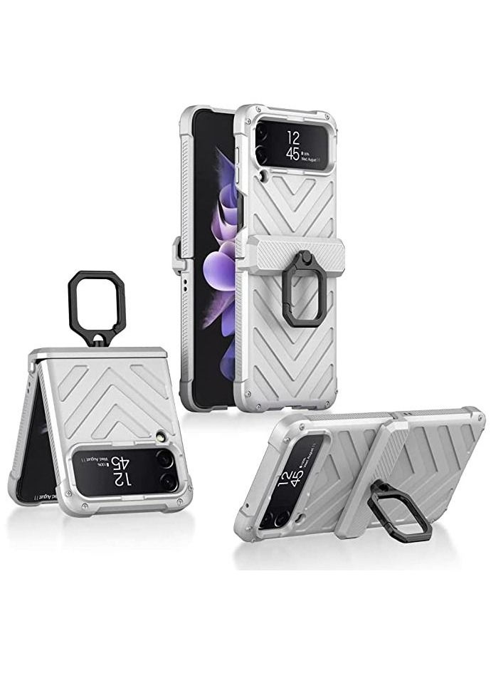 GKK For Samsung Galaxy Z Filp 4 Case Wave Ring- (Silver) 