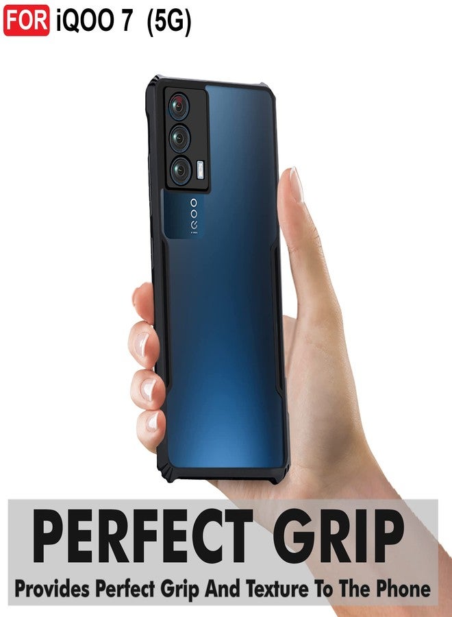 CEDO iQOO 7 (5G) Back Case Cover | Camera Protection Shockproof Bumper-Edge | Acrylic Crystal Clear 360 Degree Protection TPU+PC | Transparent Eagle Back Case Cover (Black) - Image 2