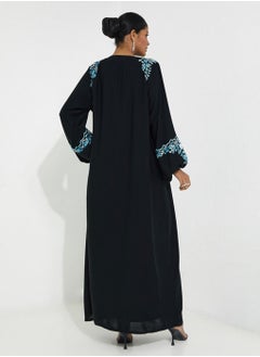 Rosette Abaya Blue Embroidery & Elastic Sleeves  - Image 4