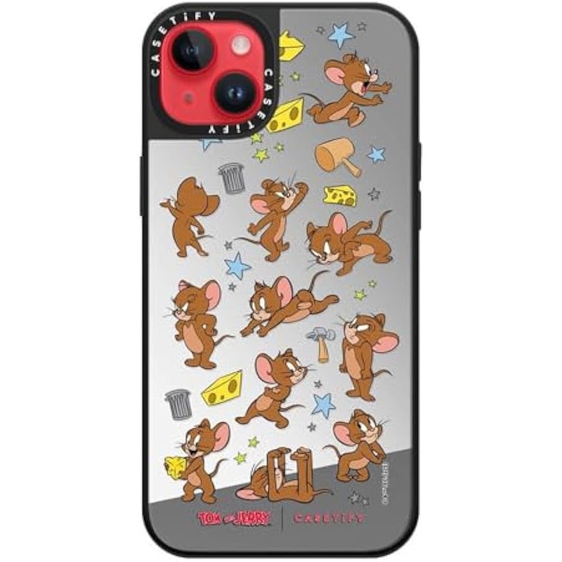 Casetify Mirror Case for iPhone 14 Plus 【Tom and Jerry Colab/Reflective / 4.9ft Drop Protection/Compatible with Magsafe】 - Jerry Pattern - Silver on Black - Image 5