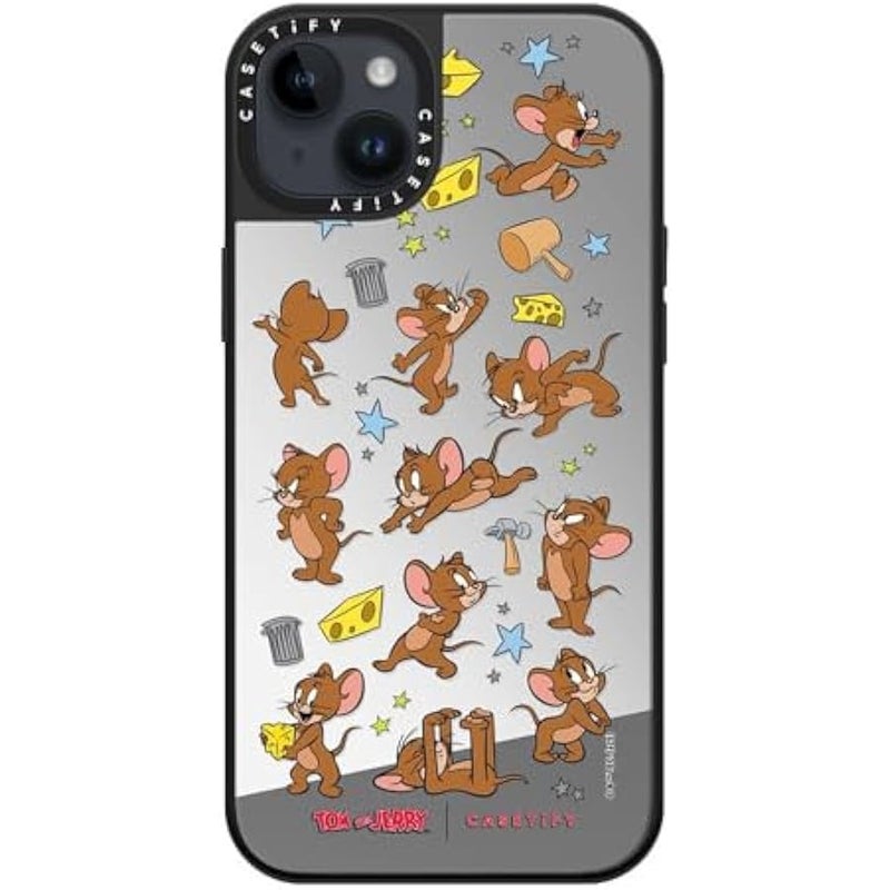 Casetify Mirror Case for iPhone 14 Plus 【Tom and Jerry Colab/Reflective / 4.9ft Drop Protection/Compatible with Magsafe】 - Jerry Pattern - Silver on Black - Image 4