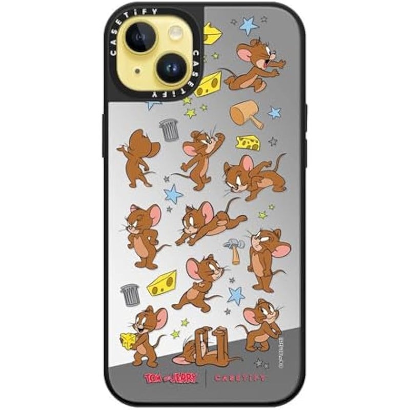 Casetify Mirror Case for iPhone 14 Plus 【Tom and Jerry Colab/Reflective / 4.9ft Drop Protection/Compatible with Magsafe】 - Jerry Pattern - Silver on Black - Image 2