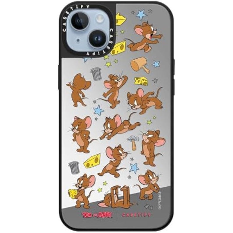 Casetify Mirror Case for iPhone 14 Plus 【Tom and Jerry Colab/Reflective / 4.9ft Drop Protection/Compatible with Magsafe】 - Jerry Pattern - Silver on Black - Image 3