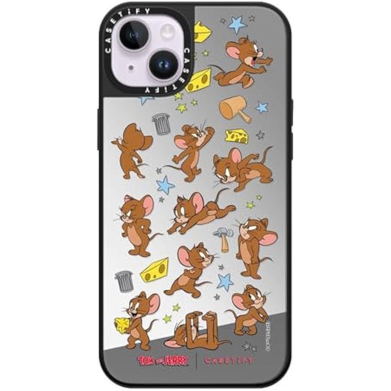 Casetify Mirror Case for iPhone 14 Plus 【Tom and Jerry Colab/Reflective / 4.9ft Drop Protection/Compatible with Magsafe】 - Jerry Pattern - Silver on Black - Image 1