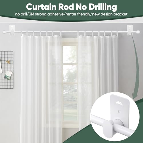 ZNONOX Curtain Rods No Drilling for Windows 30 to 45 Inches,5/8 Inch Diameter No Drill Curtain Rod Set with 3M Adhesive Brackets, White - Image 2