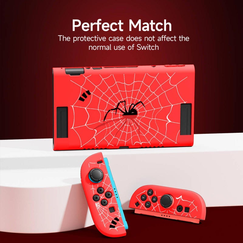 JEMDO Textured Grip Protective Case Compatible with Nintendo Switch 2 (2025) Only â€“ Spider Web Design, Red Matte Shockproof TPU Shell with Anti-Slip Handles, Ergonomic & Comfort Slim Back Cover - Image 3