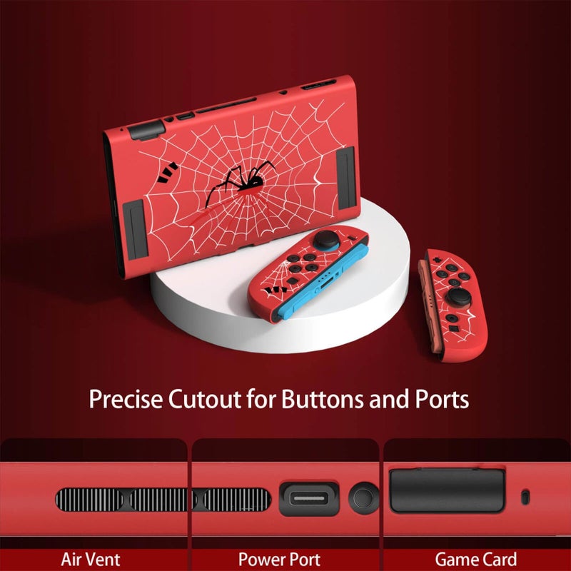JEMDO Textured Grip Protective Case Compatible with Nintendo Switch 2 (2025) Only â€“ Spider Web Design, Red Matte Shockproof TPU Shell with Anti-Slip Handles, Ergonomic & Comfort Slim Back Cover - Image 5