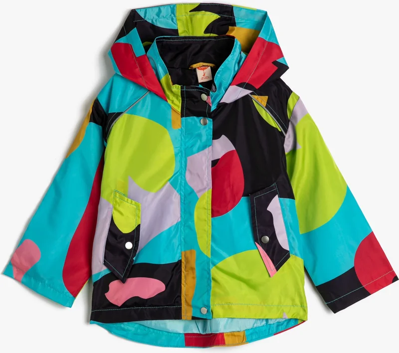 كوتون Raincoat Hooded Wind Flap Snap Button Closure
