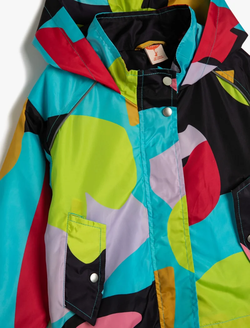 كوتون Raincoat Hooded Wind Flap Snap Button Closure