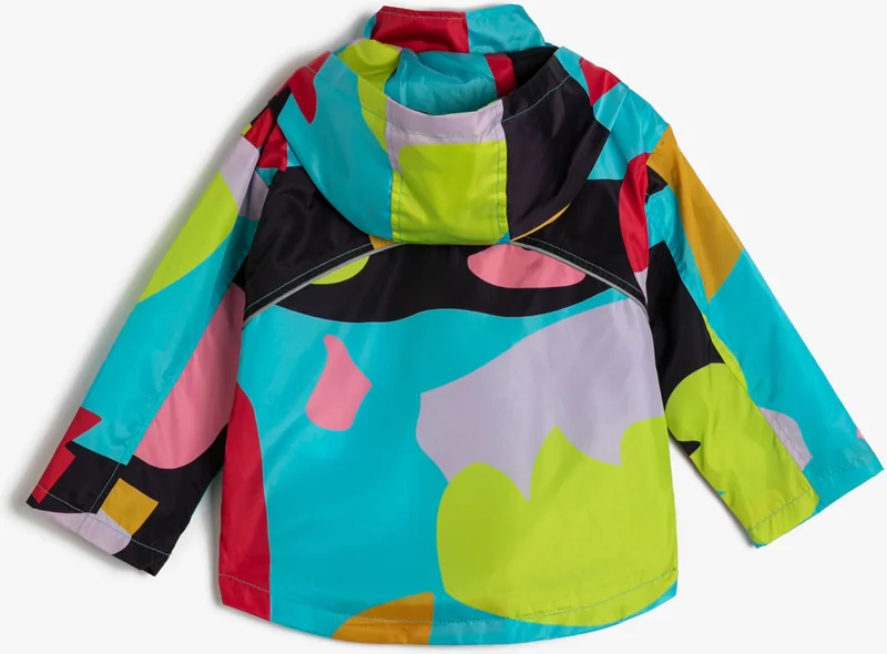 كوتون Raincoat Hooded Wind Flap Snap Button Closure