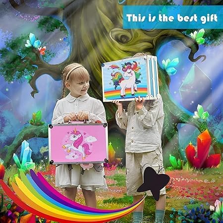 PUNJAN Unicorn Art & Craft Painting Box, Big Coloring Suitcase Multiple 145 Color Kit, Professional Drawing Water Color Pencils, Oil Pastel, Sketches & Acrylic Paint Brush for Girls and Boys - Image 4