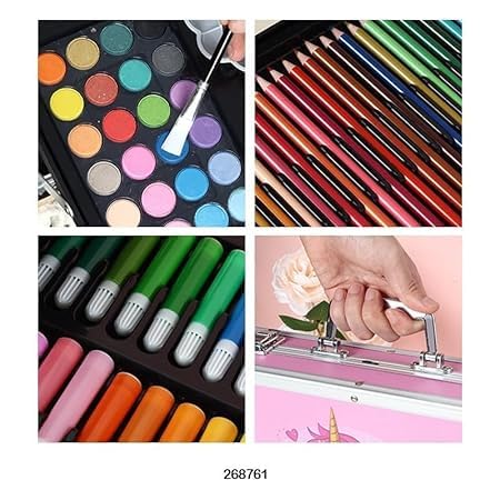 PUNJAN Unicorn Art & Craft Painting Box, Big Coloring Suitcase Multiple 145 Color Kit, Professional Drawing Water Color Pencils, Oil Pastel, Sketches & Acrylic Paint Brush for Girls and Boys - Image 5