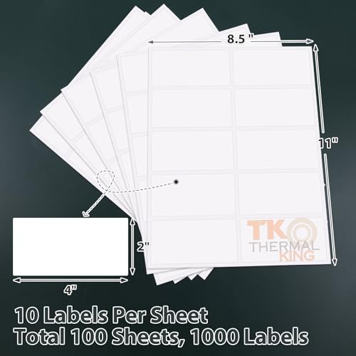 TK Thermal King 2" x 4" 100 Sheets White Permanent Adhesive Shipping 1000 Labels for Laser & Inkjet Printers (10 Labels/Sheet) - Image 2