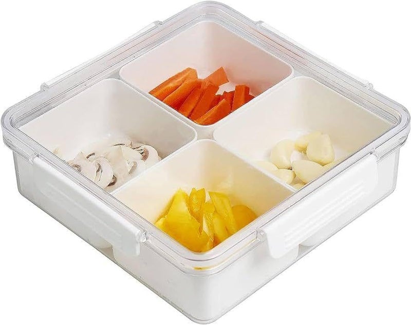 Dweezhet Divided Vegetable Tray with Lid Stackable Vegetable Food Square Storage Containers Serving Plate with 4 Compartment Snack Containers for Fruit Organizer Bins BPAFree Storage Jars Boxes 1 - Image 3