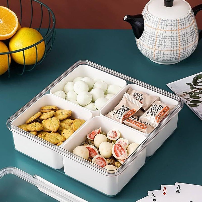 Dweezhet Divided Vegetable Tray with Lid Stackable Vegetable Food Square Storage Containers Serving Plate with 4 Compartment Snack Containers for Fruit Organizer Bins BPAFree Storage Jars Boxes 1 - Image 1