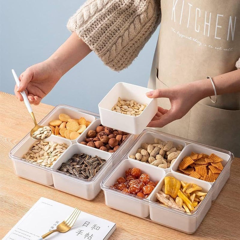 Dweezhet Divided Vegetable Tray with Lid Stackable Vegetable Food Square Storage Containers Serving Plate with 4 Compartment Snack Containers for Fruit Organizer Bins BPAFree Storage Jars Boxes 1 - Image 4