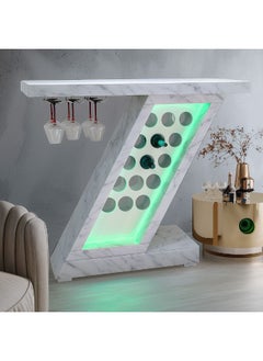 DANUBE HOME Hayward Bar Counter with Wine Rack, Bottle Holder, LED Lights & Bluetooth Speakers Modern Home Bar, Stylish Bar Cabinet with Storage, Entertainment Bar for Living Room- White  - Image 1
