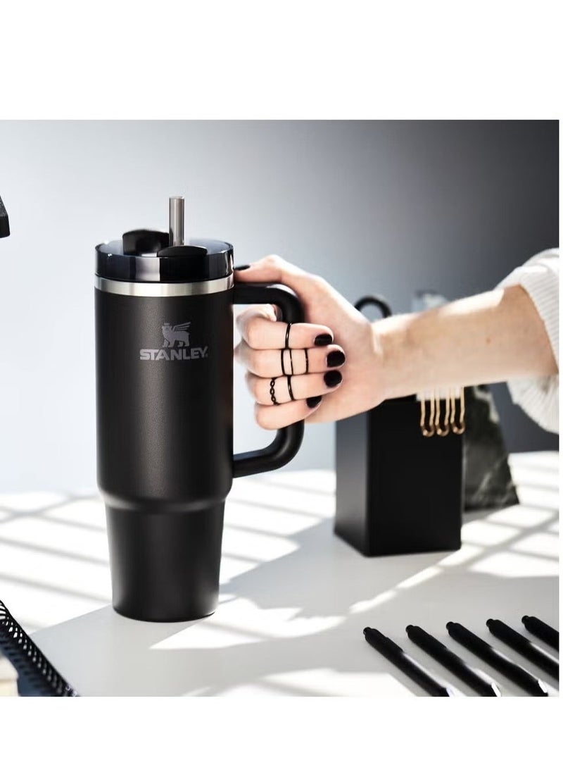 Stanley - Stanley Quencher H2.0 FlowState Vacuum Insulated Tumbler – 40oz Black Stainless Steel Travel Mug with Leakproof Lid & Straw, Double-Walled Design, Keeps Drinks Hot for 7 Hours & Cold for 24 Hours, Durable & Portable - Image 1