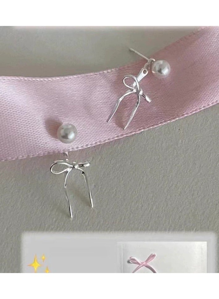 Goolsky Bow Pearl Stud Earrings for Women – 925 Sterling Silver, Elegant Korean Style, Dainty Statement Earrings 2025 Trend  - Image 1