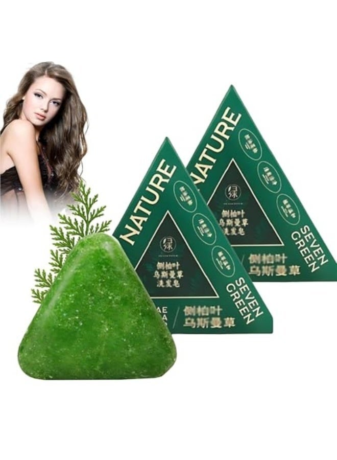 Seven Green شامبو بار مثلث الطبيعة، صابون الطبيعة سبعة الأخضر، بار عشب عثمان، مهدئ وقوي للشعر للنساء والرجال (2 قطعة) - Image 1