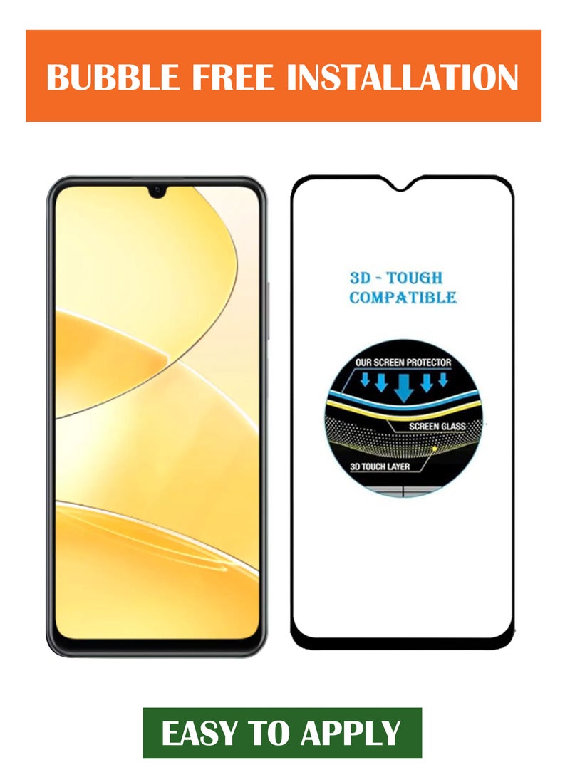 لـ Realme C51 - واقي شاشة زجاجي مقسى - حافة متقدمة بدون حدود، مقاوم للكسر، استجابة عالية، شفافية أعلى، سهل التركيب، واقي شاشة مقاوم للخدش وخالي من الفقاعات - أسود - Image 3