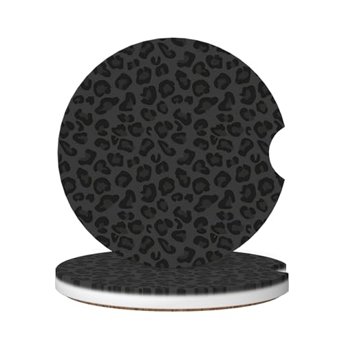 CTVSLFU Absorbent Car Coasters for Cup Holders 2 Pack Universal Anti Slip Ceramic Cup Coaster for Women Men 256 Inch Car Interior Accessories Black Leopard Print 001 - Image 1