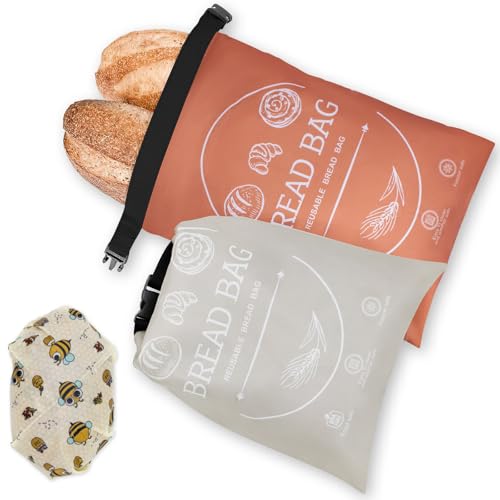 LDJRCP Bread Bags for Homemade with Beeswax Wrap - Zipper Reusable Bread Bag for Sourdough 2-Pack, Reusable Food Storage Bag to Keep Sourdough Fresh, Freezer-Safe, Eco-Friendly (Orange&Grey) - Image 1