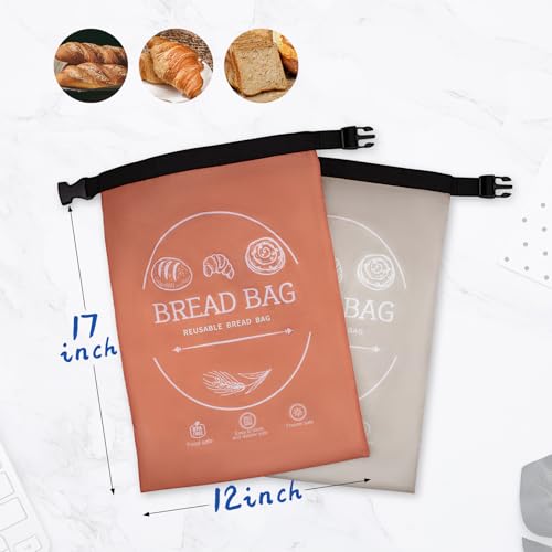 LDJRCP Bread Bags for Homemade with Beeswax Wrap - Zipper Reusable Bread Bag for Sourdough 2-Pack, Reusable Food Storage Bag to Keep Sourdough Fresh, Freezer-Safe, Eco-Friendly (Orange&Grey) - Image 2