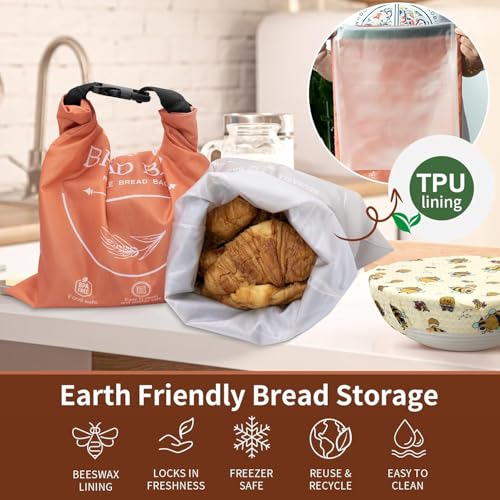 LDJRCP Bread Bags for Homemade with Beeswax Wrap - Zipper Reusable Bread Bag for Sourdough 2-Pack, Reusable Food Storage Bag to Keep Sourdough Fresh, Freezer-Safe, Eco-Friendly (Orange&Grey) - Image 4