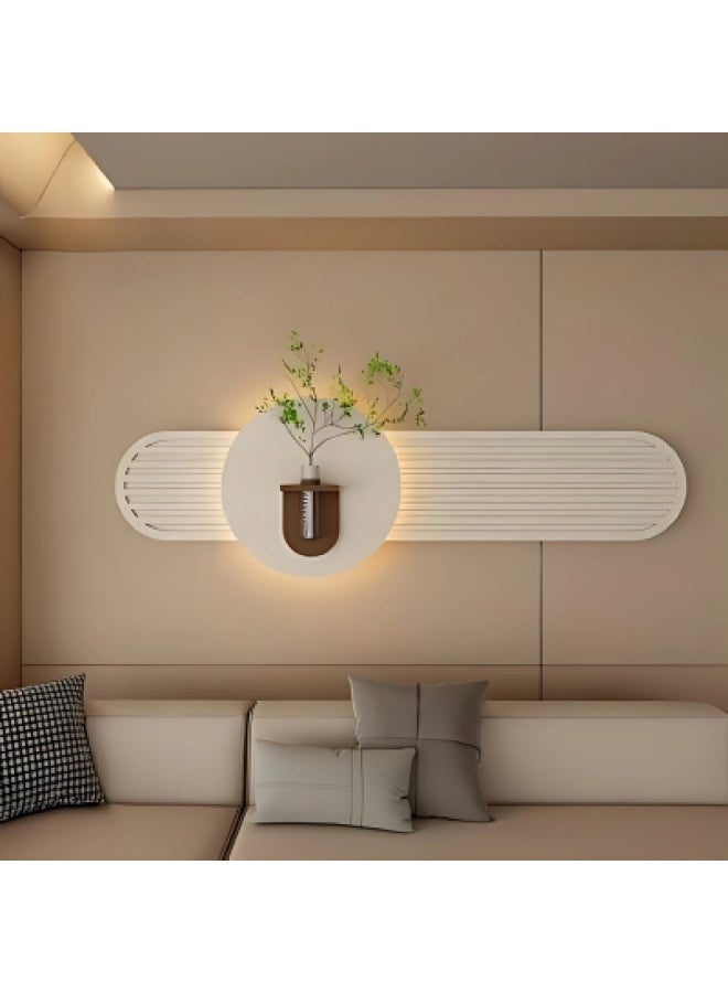 Gardenia Sun Plate – Hidden Light Wall Art with Glass Rose Holder and Remote Control – Elegant Illuminated Decorative Panel for Living Room, Entrance, or Bedroom – Premium Wooden Design with Round Mirror Accent ( Cream Branches ) - Image 1