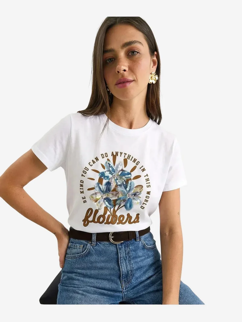 LUCCI Floral Crew Neck Knitted T-Shirt