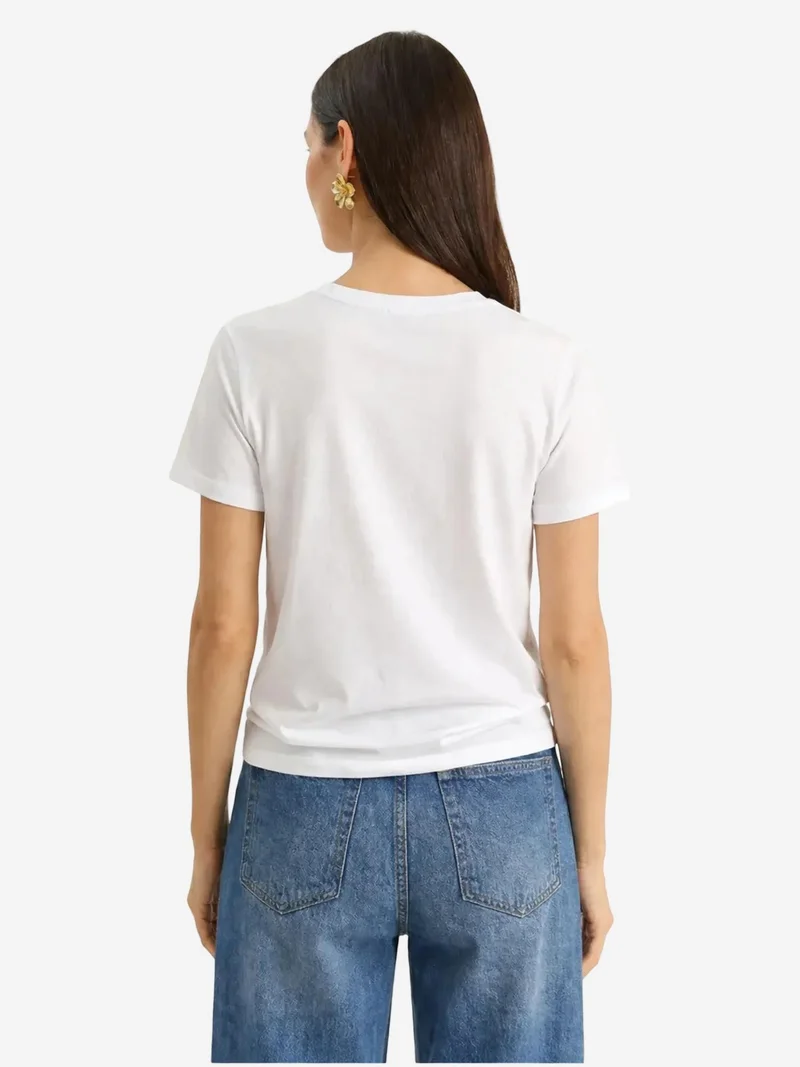 Bianco Lucci White LUCCI Floral Crew Neck Knitted T-Shirt for Women | Best Price UAE