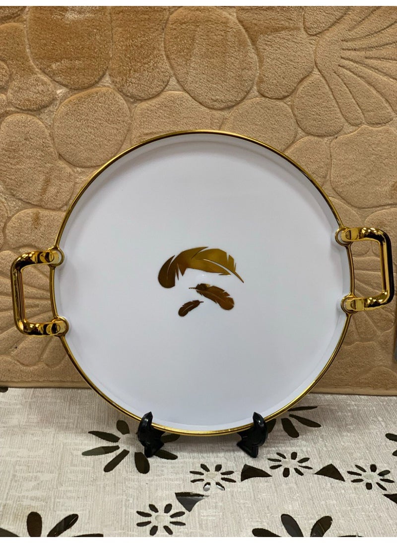 صينية تقديم دائرية أكريليك مستوردة – مقبض ذهبي أنيق بريشة - Image 1