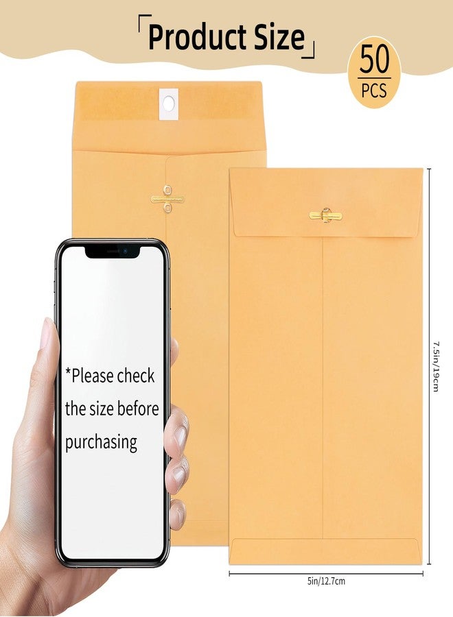 ARPOVIST 50 Pcs 5 x 7.5 Inch Small Manila Clasp Envelopes, 28 lb Kraft Paper Yellow Envelopes with Metal Clasp and Gummed Seal for Mailing, Office, School, and Home Use - Image 2