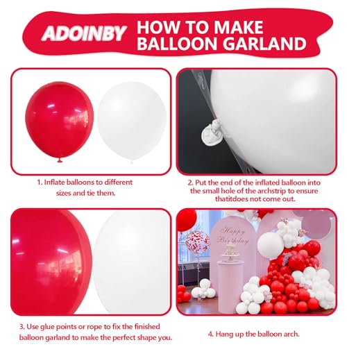 ADOINBY طقم قوس البالونات الأحمر والأبيض من ADOINBY 140 قطعة لعيد الميلاد، الزفاف، الخطوبة، حفلات استقبال المواليد، عيد الميلاد، حفلات الذكرى السنوية - Image 3